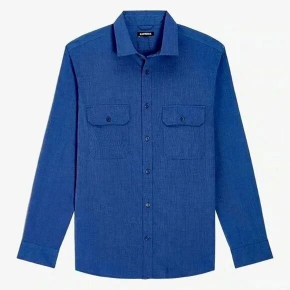 Express Blue Slim Solid Stretch Cotton Shirt SZ XL - Picture 1 of 8